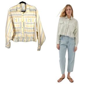 BDG Urban Outfitters Stripe Cropped  Shirt Long Sleeve Oversized Large NEW